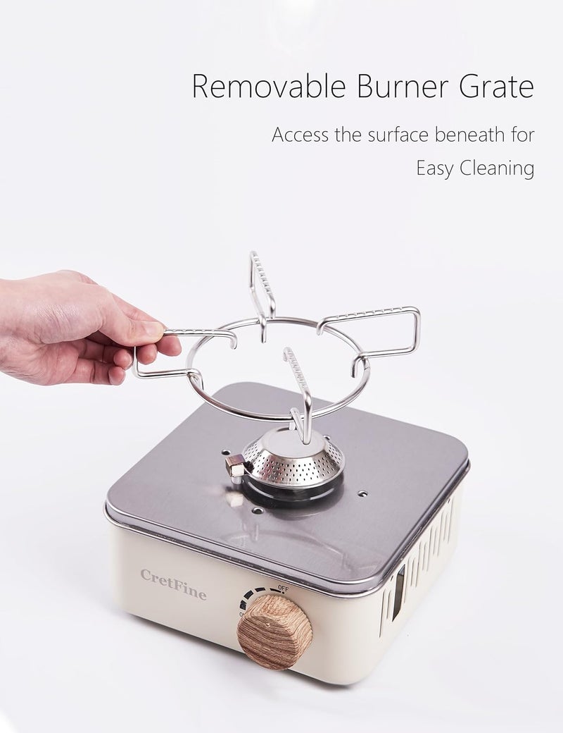 CretFine Mini Butane Camping Stove with Portable Bag, Indoor and Outdoor Cooking, for Emergency and Camp Essentials, 8205 BTU, 2hr Usage per Canister, Gas Not Included, White - Image 3